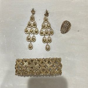 Gold and Yellow Jewels Bracelet, Earring, + Ring Bundle